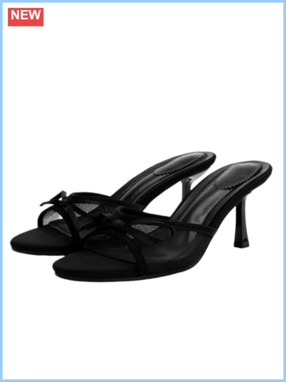 Kitten Heels Bow Mesh Sandals Open Toe Slip On Slide Heels